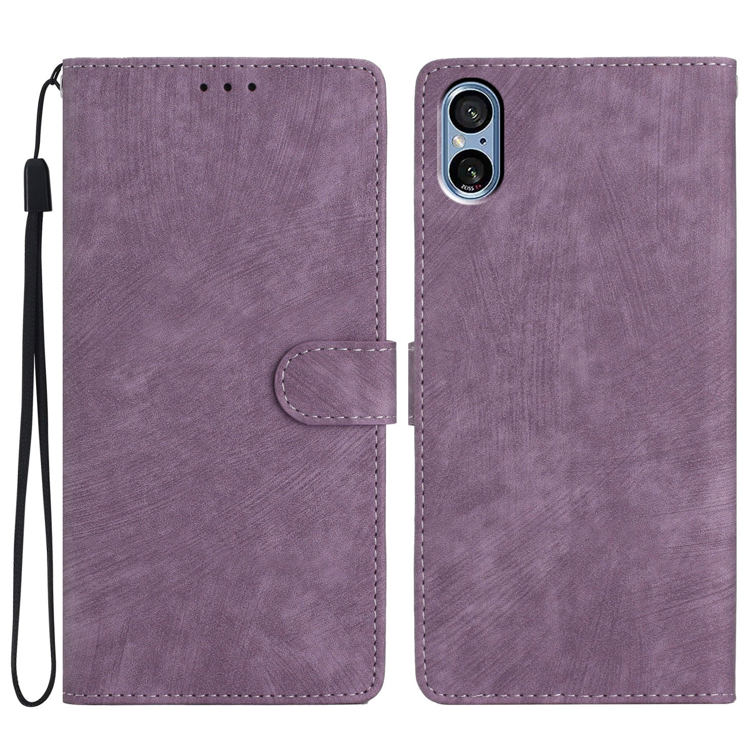 For Sony Xperia 5 V Case Solid Color Skin-touch Leather Cover Phone Stand Shell