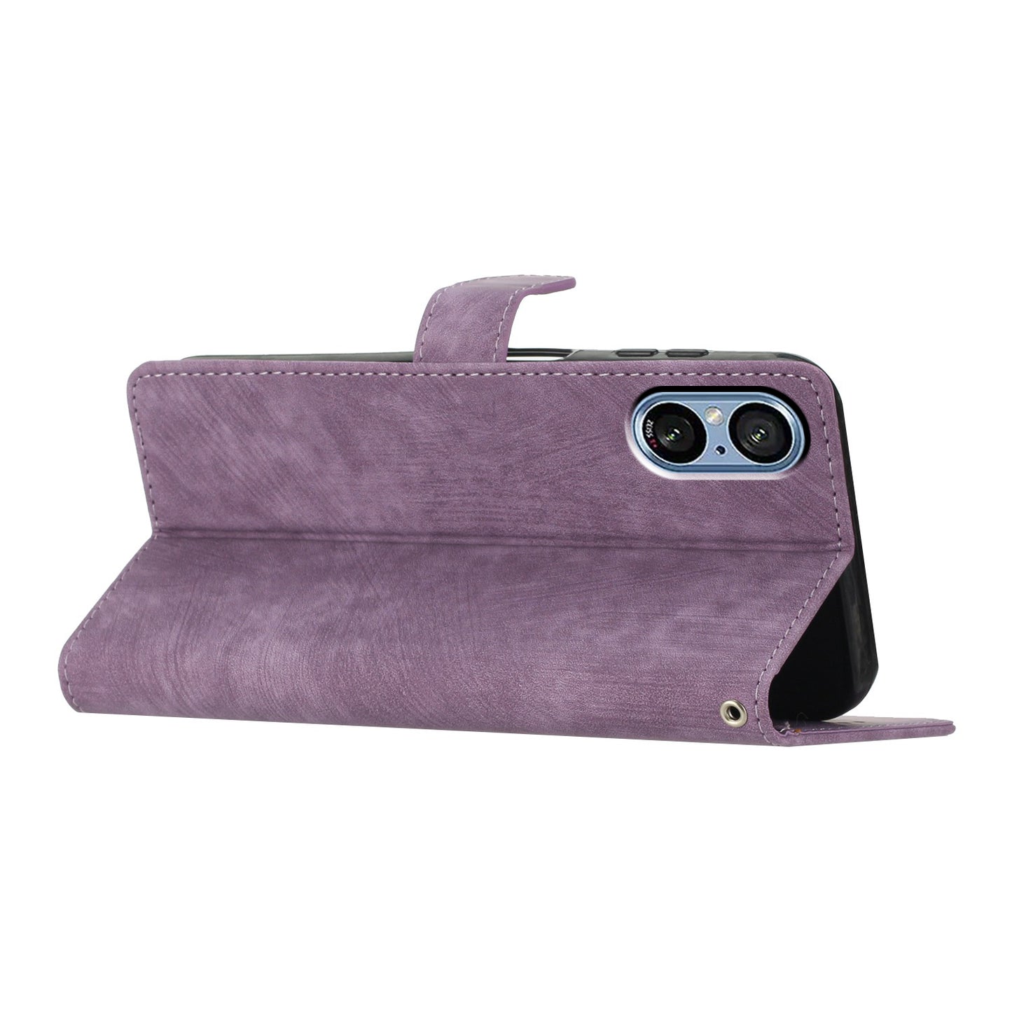 For Sony Xperia 5 V Case Solid Color Skin-touch Leather Cover Phone Stand Shell