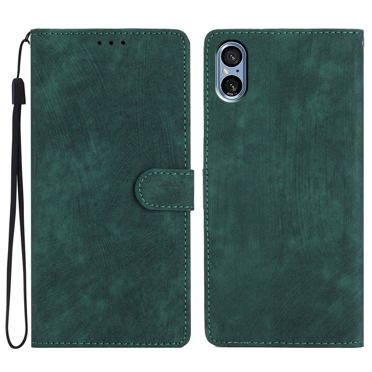 For Sony Xperia 5 V Case Solid Color Skin-touch Leather Cover Phone Stand Shell
