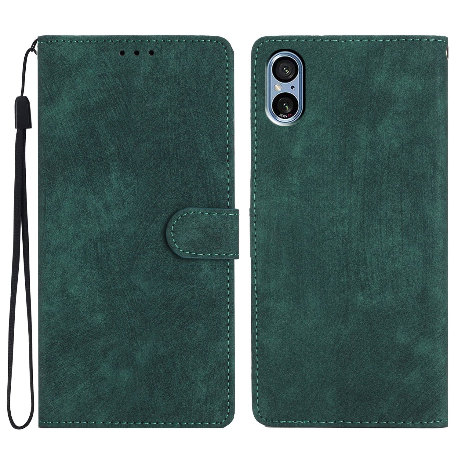 For Sony Xperia 5 V Case Solid Color Skin-touch Leather Cover Phone Stand Shell