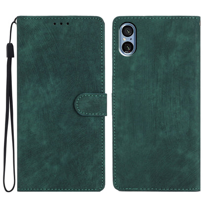 For Sony Xperia 5 V Case Solid Color Skin-touch Leather Cover Phone Stand Shell