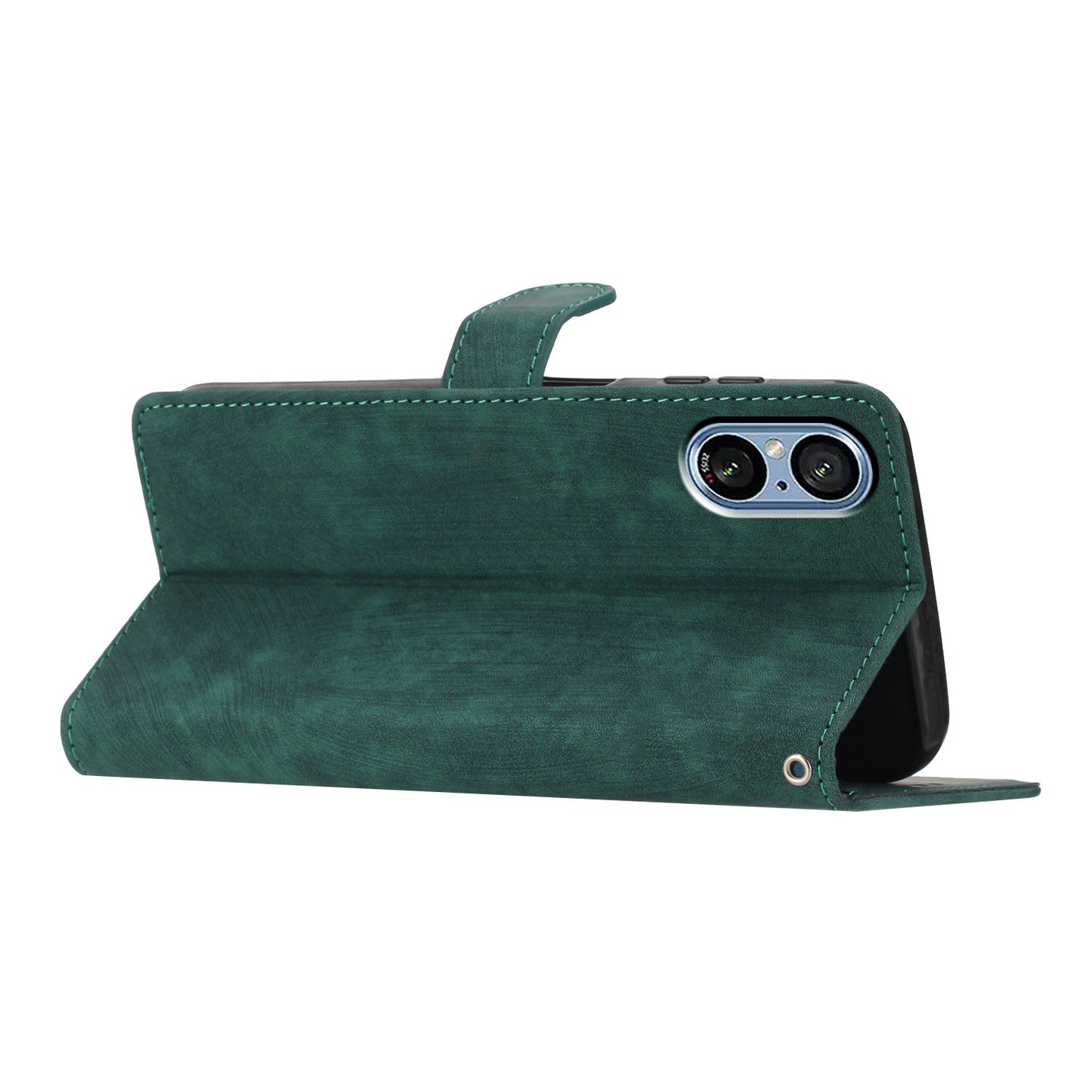For Sony Xperia 5 V Case Solid Color Skin-touch Leather Cover Phone Stand Shell