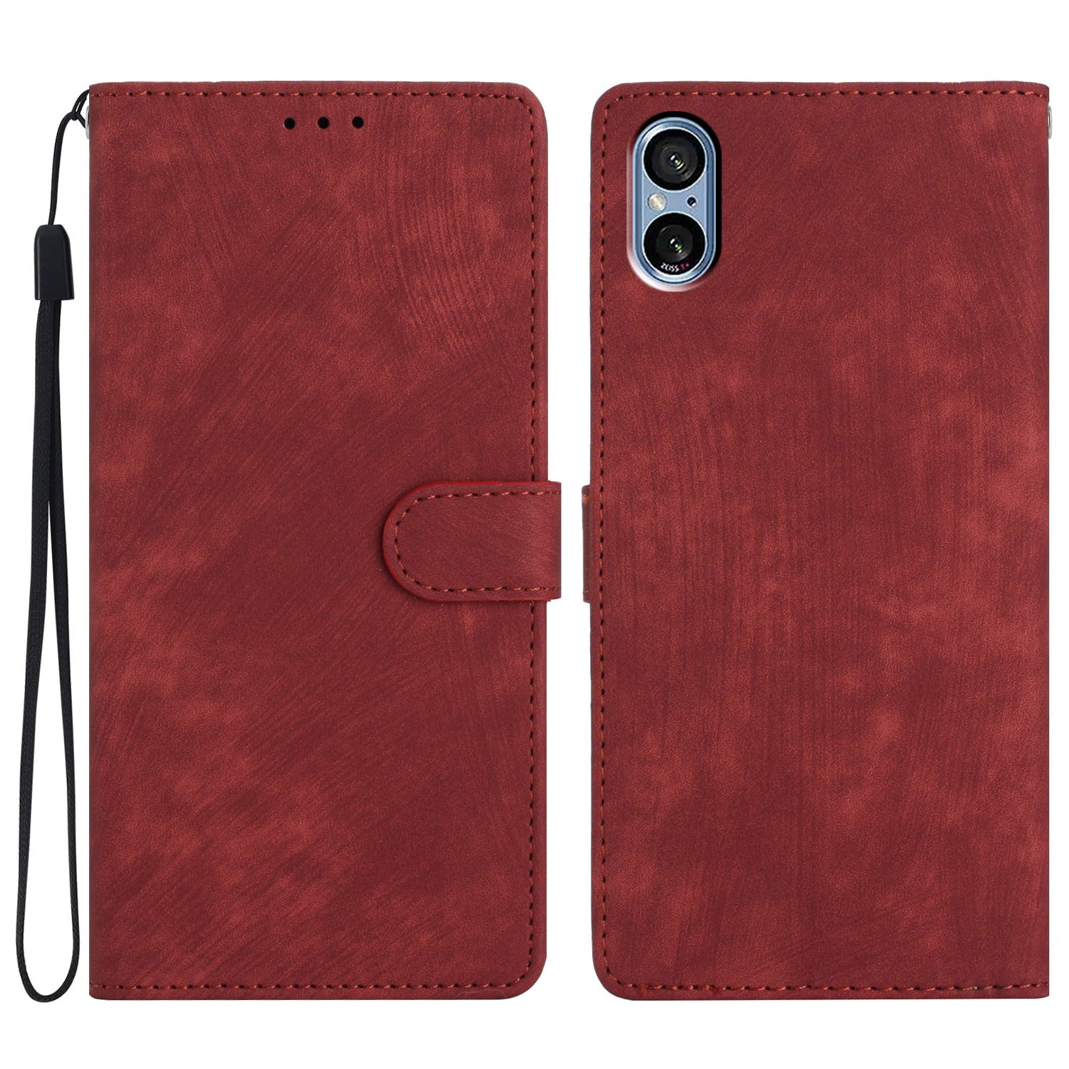 For Sony Xperia 5 V Case Solid Color Skin-touch Leather Cover Phone Stand Shell