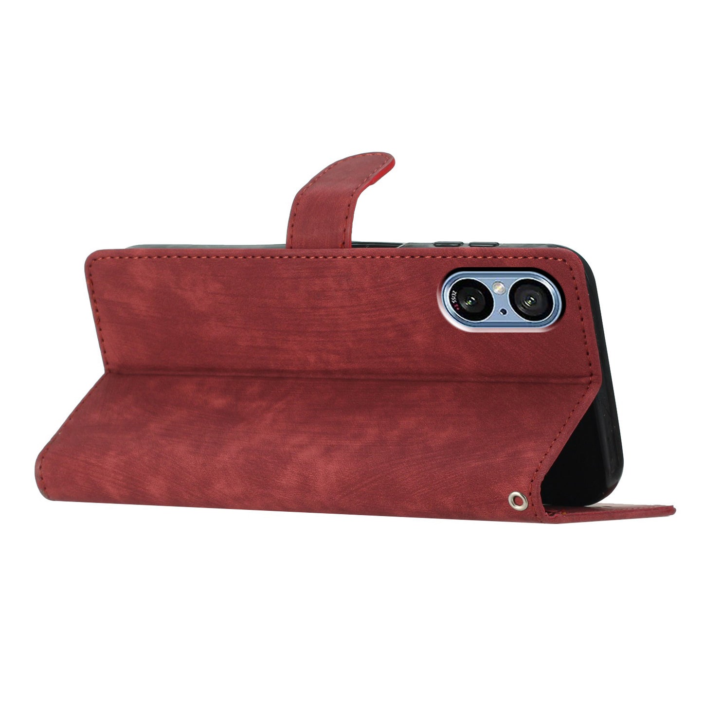 For Sony Xperia 5 V Case Solid Color Skin-touch Leather Cover Phone Stand Shell