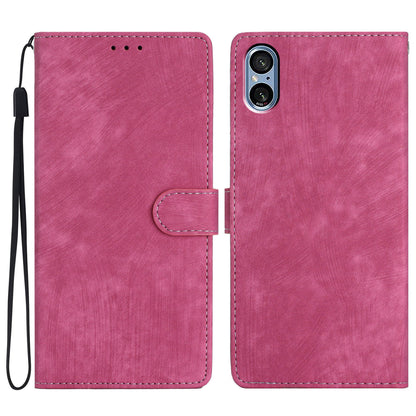 For Sony Xperia 5 V Case Solid Color Skin-touch Leather Cover Phone Stand Shell