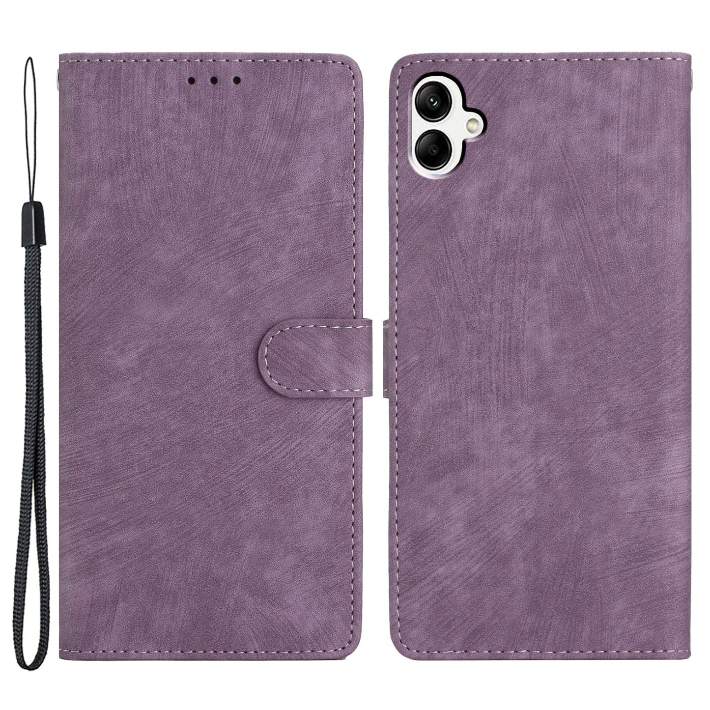 For Samsung Galaxy A05 4G Case PU Leather Folding Stand Solid Color Phone Cover
