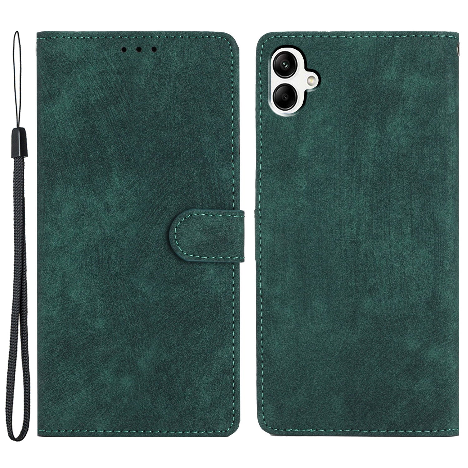 For Samsung Galaxy A05 4G Case PU Leather Folding Stand Solid Color Phone Cover