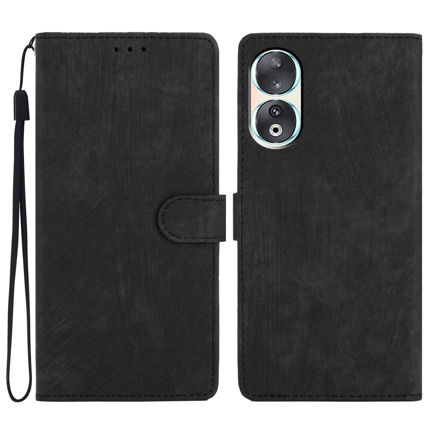 For Honor 90 Case Solid Color Skin-touch Phone Leather Wallet Drop-proof Cover