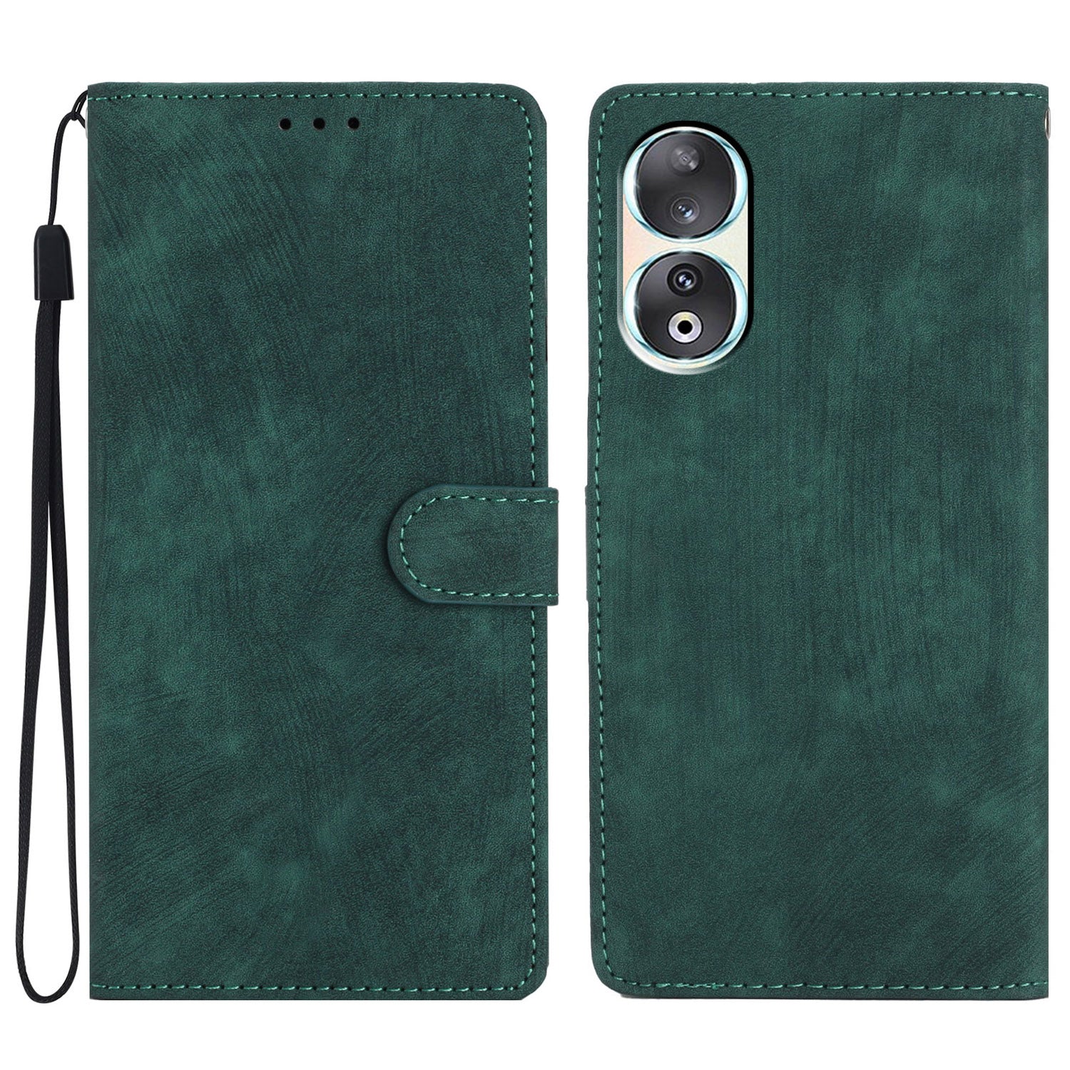 For Honor 90 Case Solid Color Skin-touch Phone Leather Wallet Drop-proof Cover