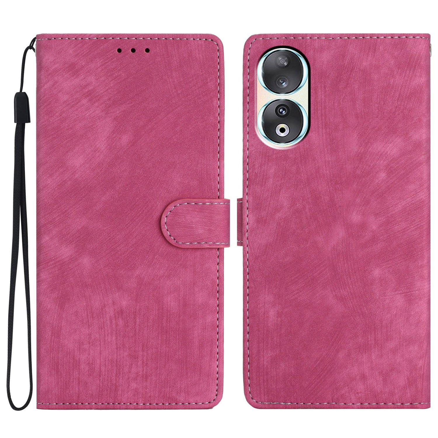 For Honor 90 Case Solid Color Skin-touch Phone Leather Wallet Drop-proof Cover