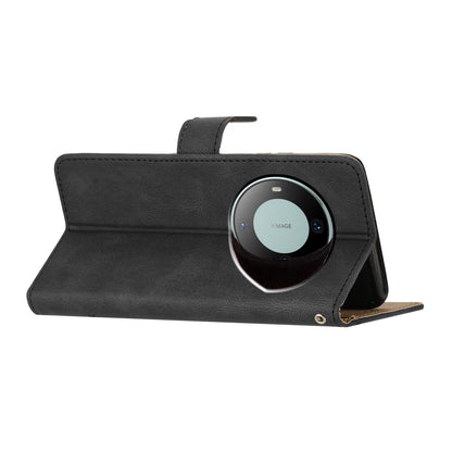 For Huawei Mate 60 Wallet Stand Phone Case Crazy Horse Texture PU Leather Imprinted Lines Cover