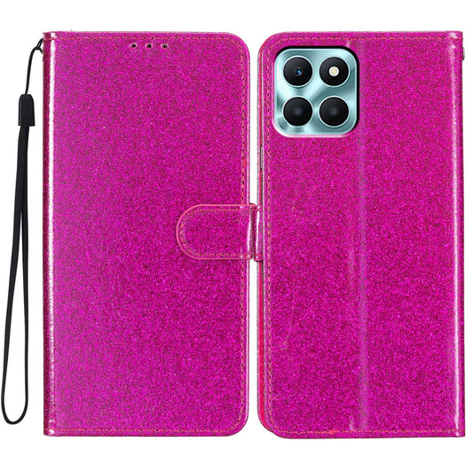 For Honor X6a 4G Case Wallet Stand PU Leather Glittery Cell Phone Cover