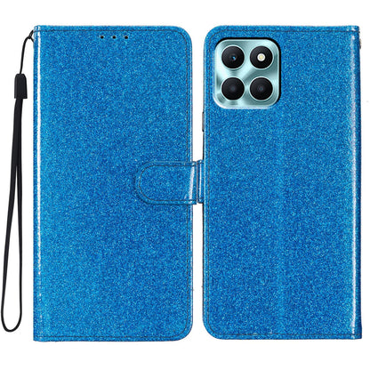 For Honor X6a 4G Case Wallet Stand PU Leather Glittery Cell Phone Cover