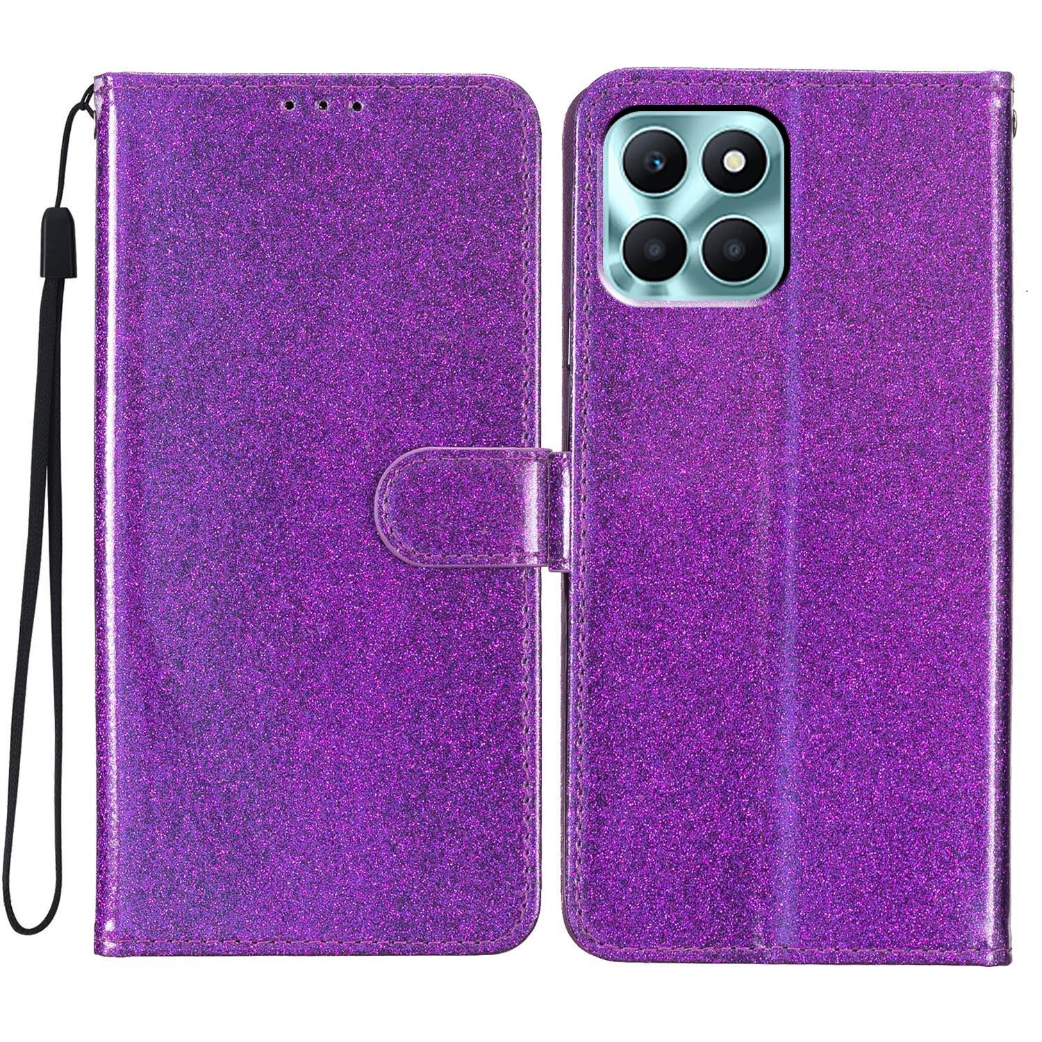 For Honor X6a 4G Case Wallet Stand PU Leather Glittery Cell Phone Cover