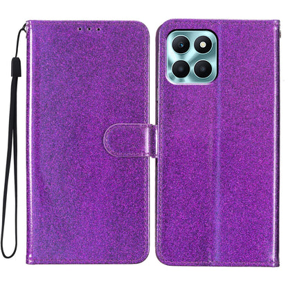 For Honor X6a 4G Case Wallet Stand PU Leather Glittery Cell Phone Cover