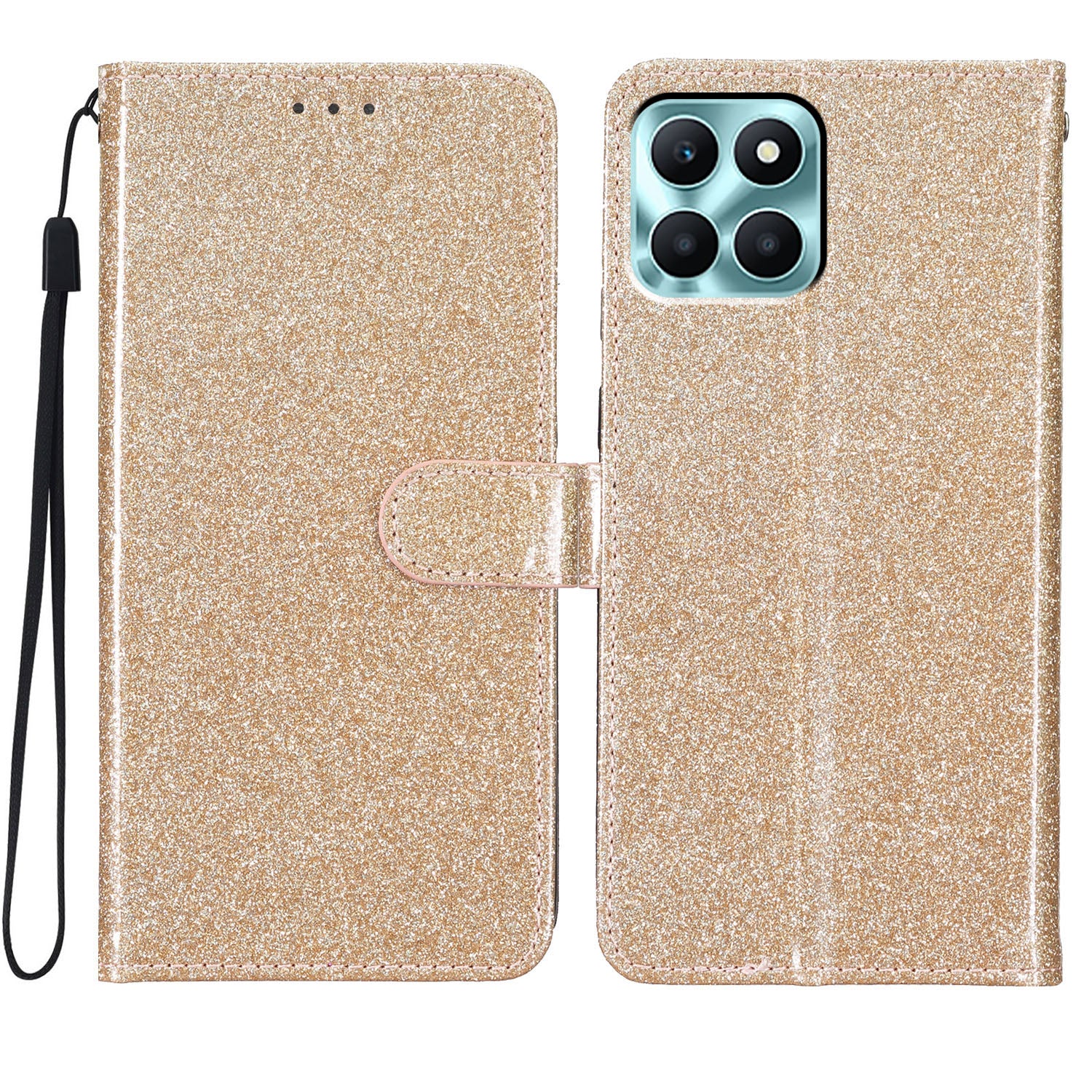 For Honor X6a 4G Case Wallet Stand PU Leather Glittery Cell Phone Cover