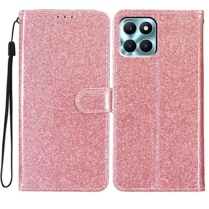 For Honor X6a 4G Case Wallet Stand PU Leather Glittery Cell Phone Cover