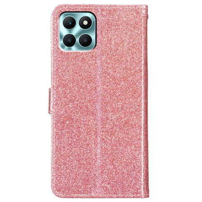 For Honor X6a 4G Case Wallet Stand PU Leather Glittery Cell Phone Cover