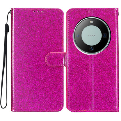For Huawei Mate 60 Pro Glittery PU Leather Phone Case Anti-fall Wallet Stand Cover