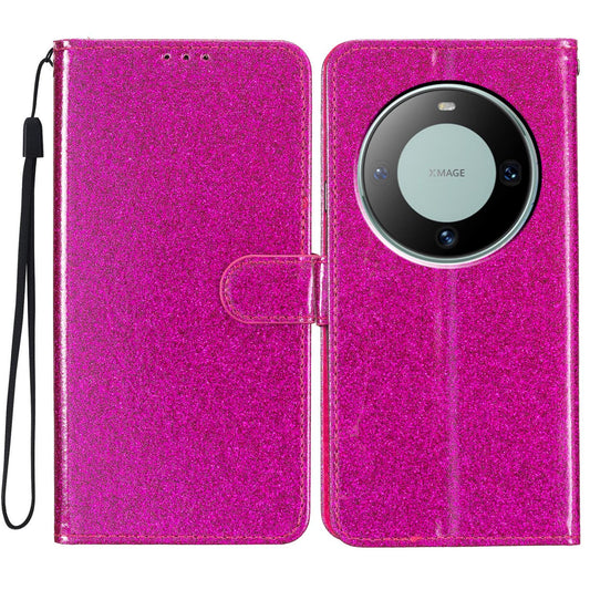 For Huawei Mate 60 Pro Glittery PU Leather Phone Case Anti-fall Wallet Stand Cover
