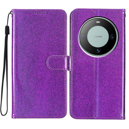 For Huawei Mate 60 Pro Glittery PU Leather Phone Case Anti-fall Wallet Stand Cover