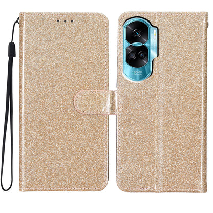 For Honor 90 Lite 5G / X50i 5G Case Stand Glittery PU Leather Protective Phone Cover with Wallet