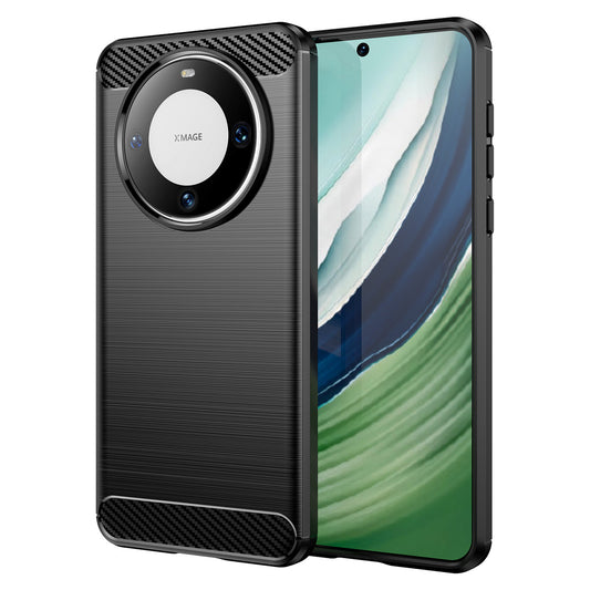 For Huawei Mate 60 Case Shockproof TPU Shell Brushed Carbon Fiber Texture Phone Cover