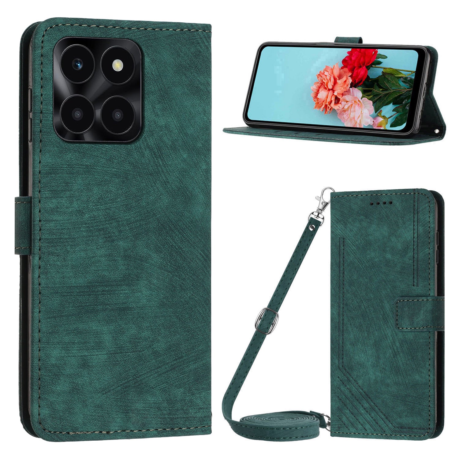 For Honor X6a 4G Case Crossbody PU Leather Phone Cover with Wallet Stand