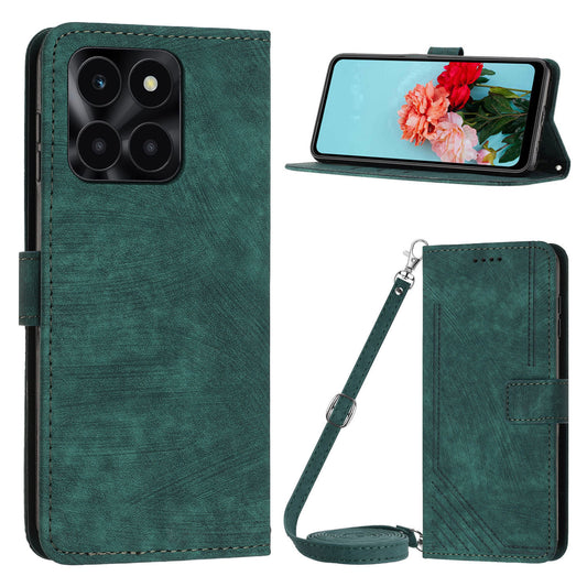 For Honor X6a 4G Case Crossbody PU Leather Phone Cover with Wallet Stand