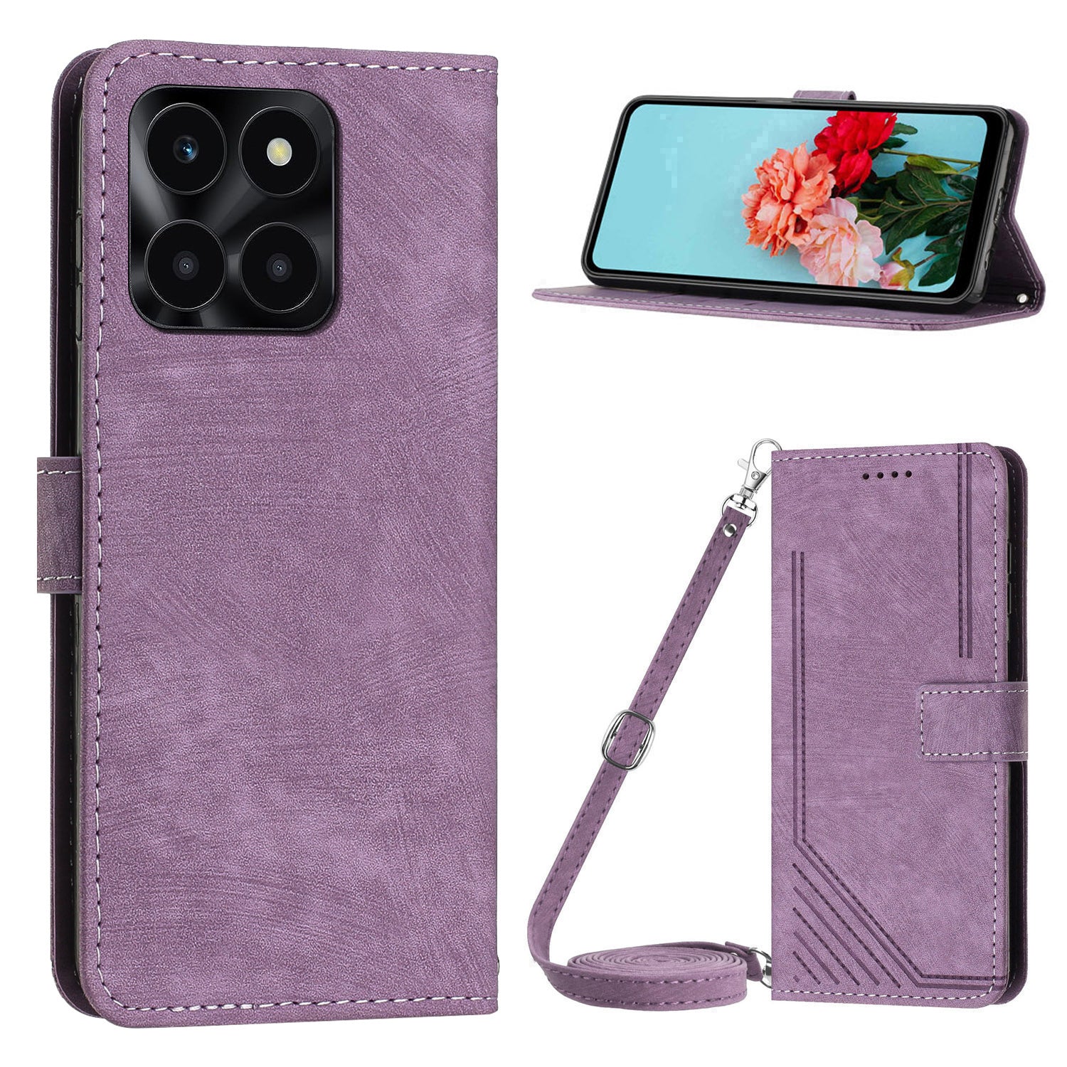 For Honor X6a 4G Case Crossbody PU Leather Phone Cover with Wallet Stand