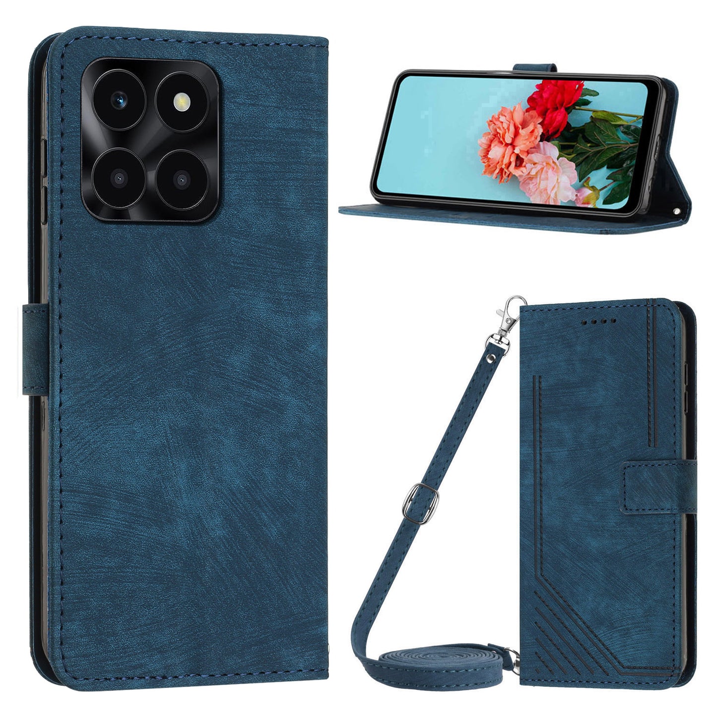 For Honor X6a 4G Case Crossbody PU Leather Phone Cover with Wallet Stand
