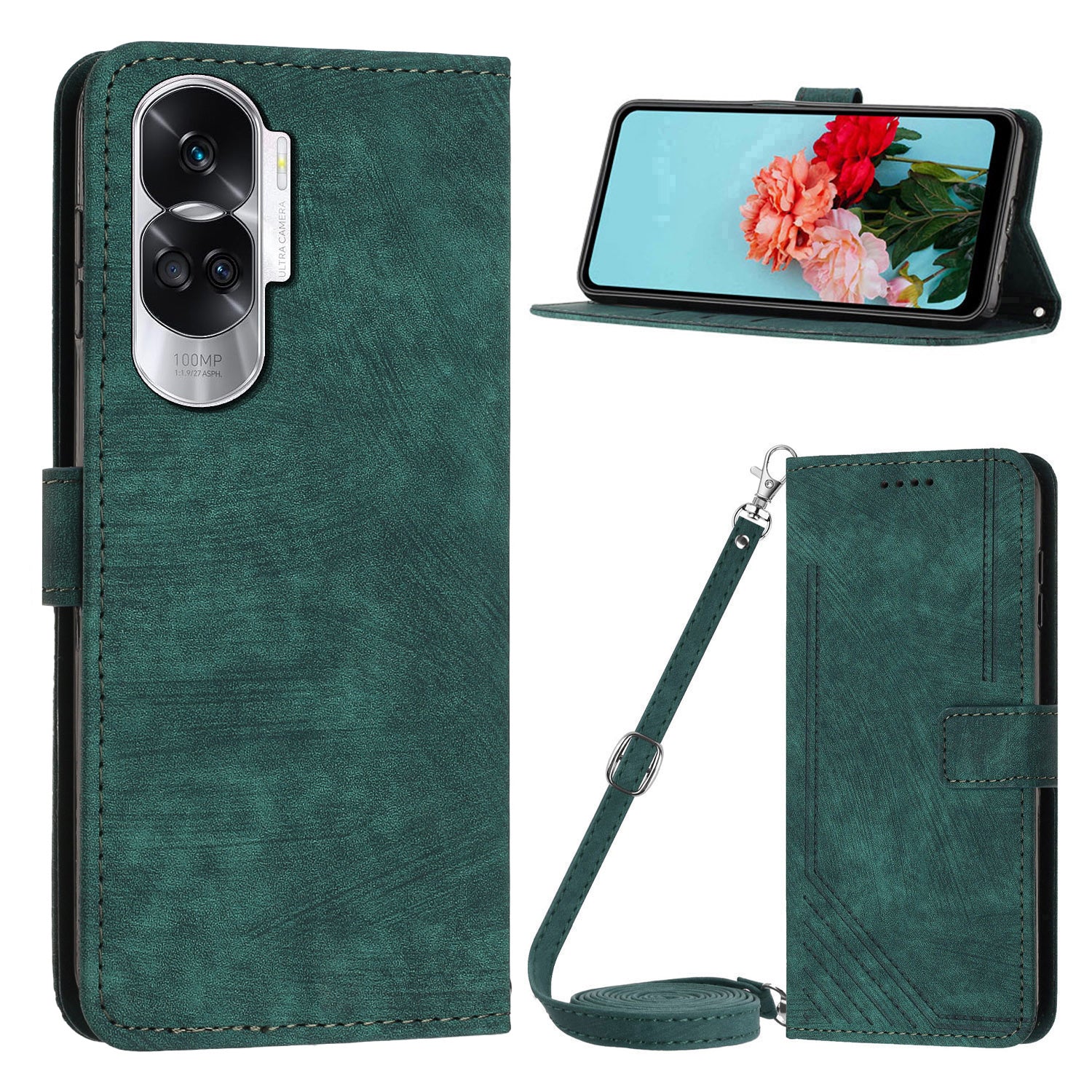 For Honor 90 Lite 5G / X50i 5G Case Wallet Leather Phone Cover with Shoulder Strap