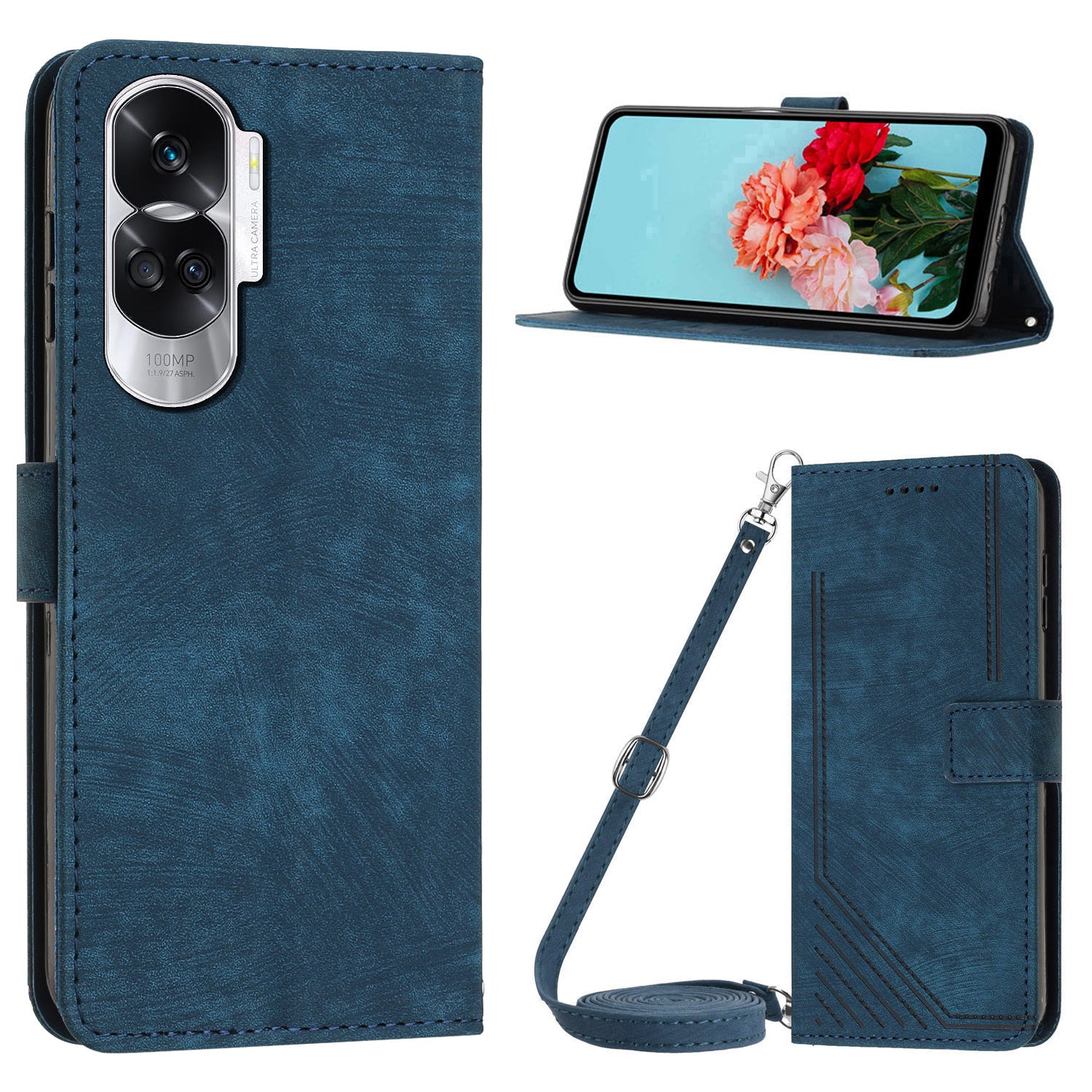 For Honor 90 Lite 5G / X50i 5G Case Wallet Leather Phone Cover with Shoulder Strap