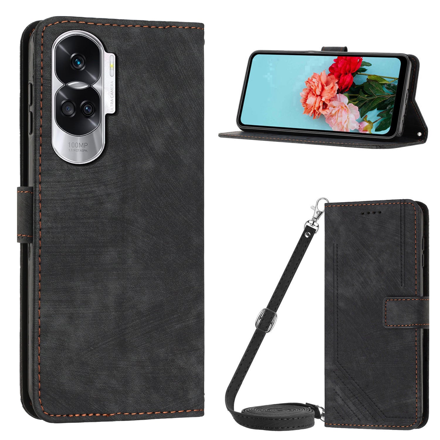 For Honor 90 Lite 5G / X50i 5G Case Wallet Leather Phone Cover with Shoulder Strap