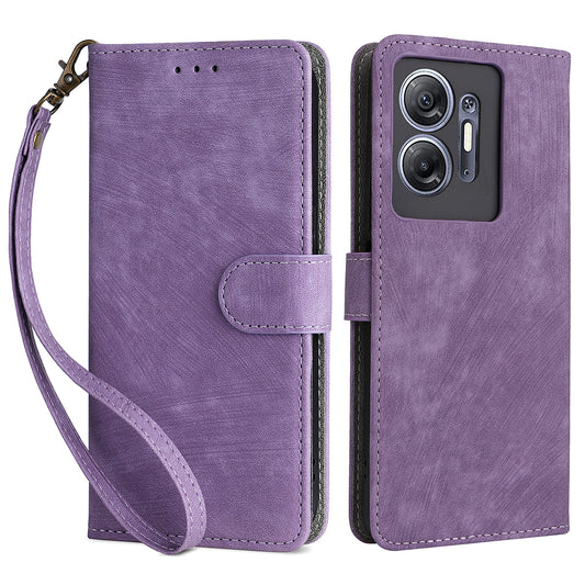 For Infinix Hot 30 5G / X6832 Anti-Scratch Phone Case PU Leather Stand Cover RFID Blocking Wallet Shell with Strap