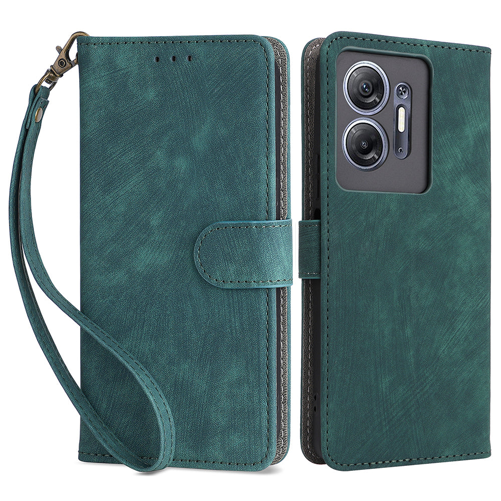 For Infinix Hot 30 5G / X6832 Anti-Scratch Phone Case PU Leather Stand Cover RFID Blocking Wallet Shell with Strap