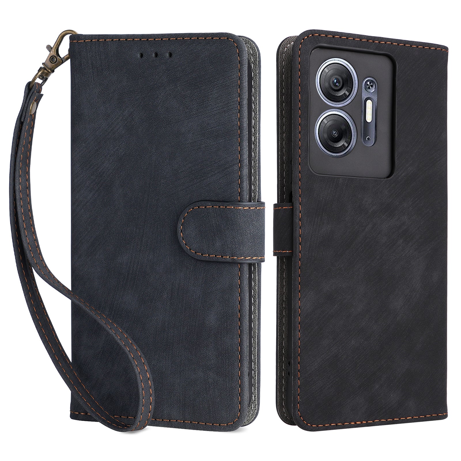 For Infinix Hot 30 5G / X6832 Anti-Scratch Phone Case PU Leather Stand Cover RFID Blocking Wallet Shell with Strap