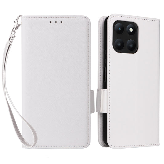 For Honor X6a 4G Litchi Texture Wallet Stand Cover Phone Case Anti-Scratch Leather Shell with Strap