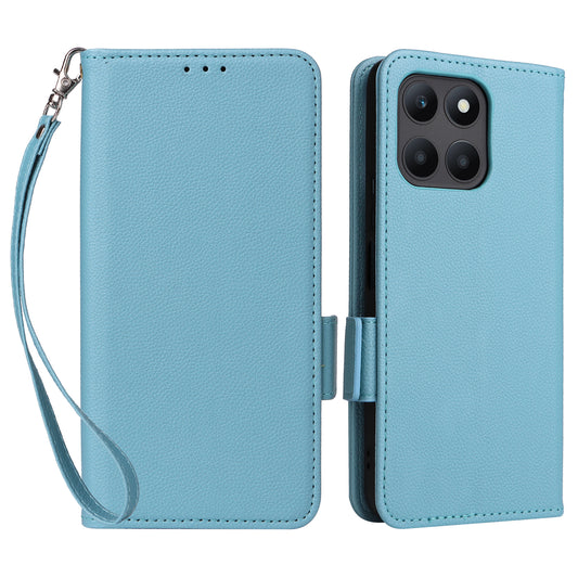 For Honor X6a 4G Litchi Texture Wallet Stand Cover Phone Case Anti-Scratch Leather Shell with Strap