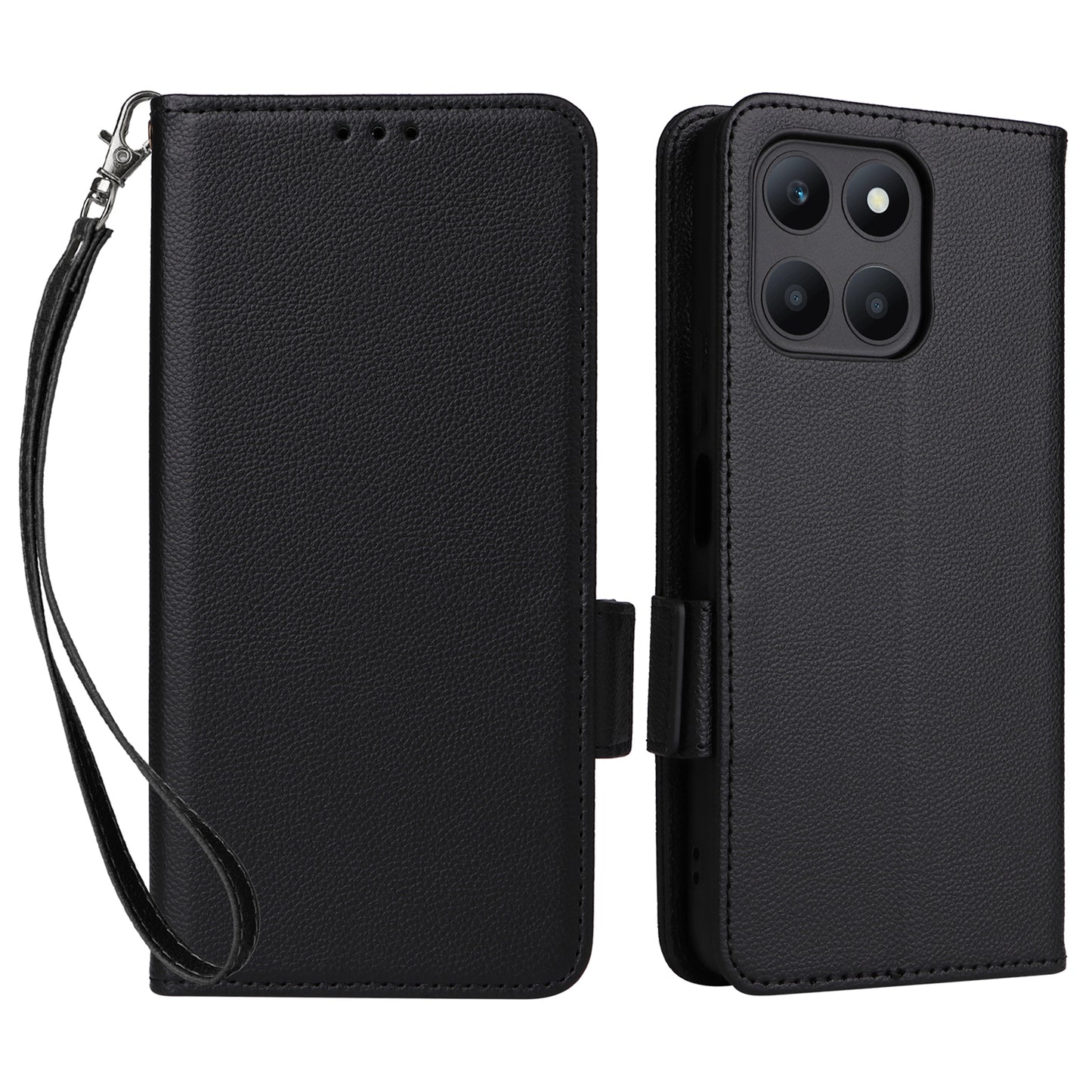 For Honor X6a 4G Litchi Texture Wallet Stand Cover Phone Case Anti-Scratch Leather Shell with Strap