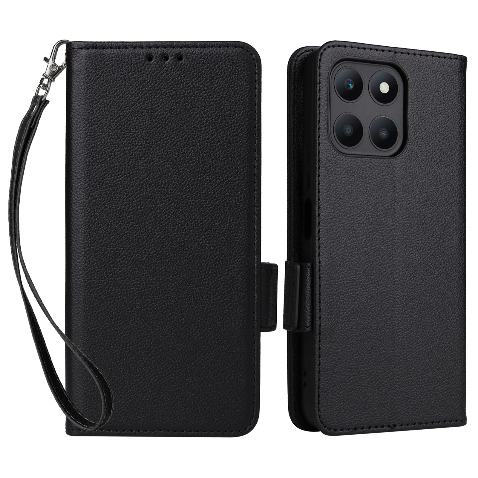 For Honor X6a 4G Litchi Texture Wallet Stand Cover Phone Case Anti-Scratch Leather Shell with Strap