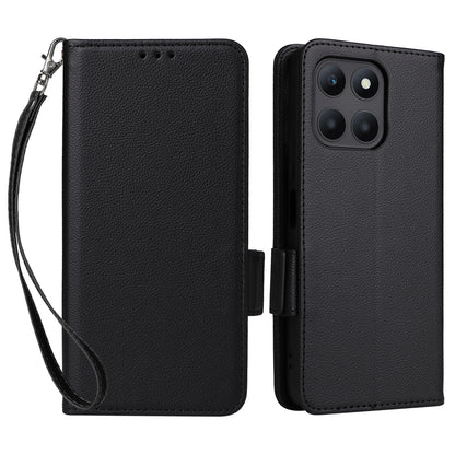 For Honor X6a 4G Litchi Texture Wallet Stand Cover Phone Case Anti-Scratch Leather Shell with Strap