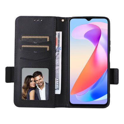 For Honor X6a 4G Litchi Texture Wallet Stand Cover Phone Case Anti-Scratch Leather Shell with Strap