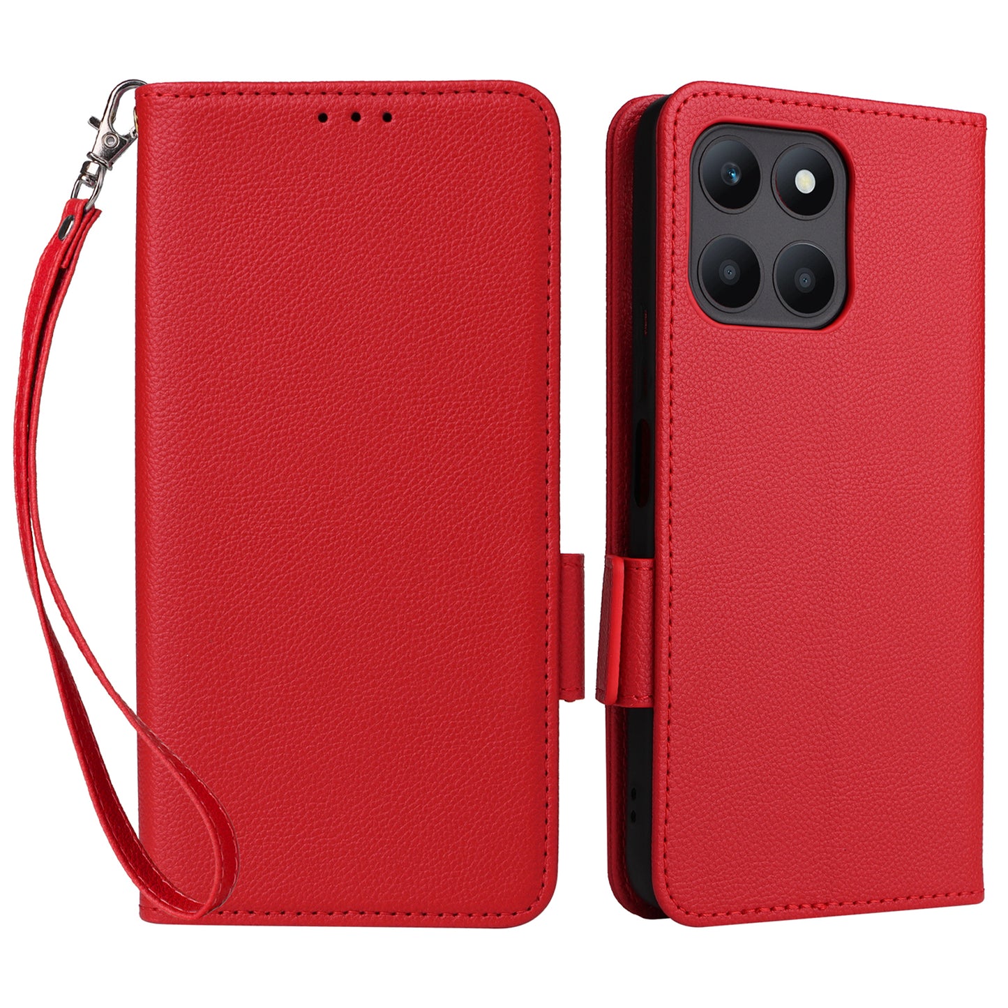 For Honor X6a 4G Litchi Texture Wallet Stand Cover Phone Case Anti-Scratch Leather Shell with Strap