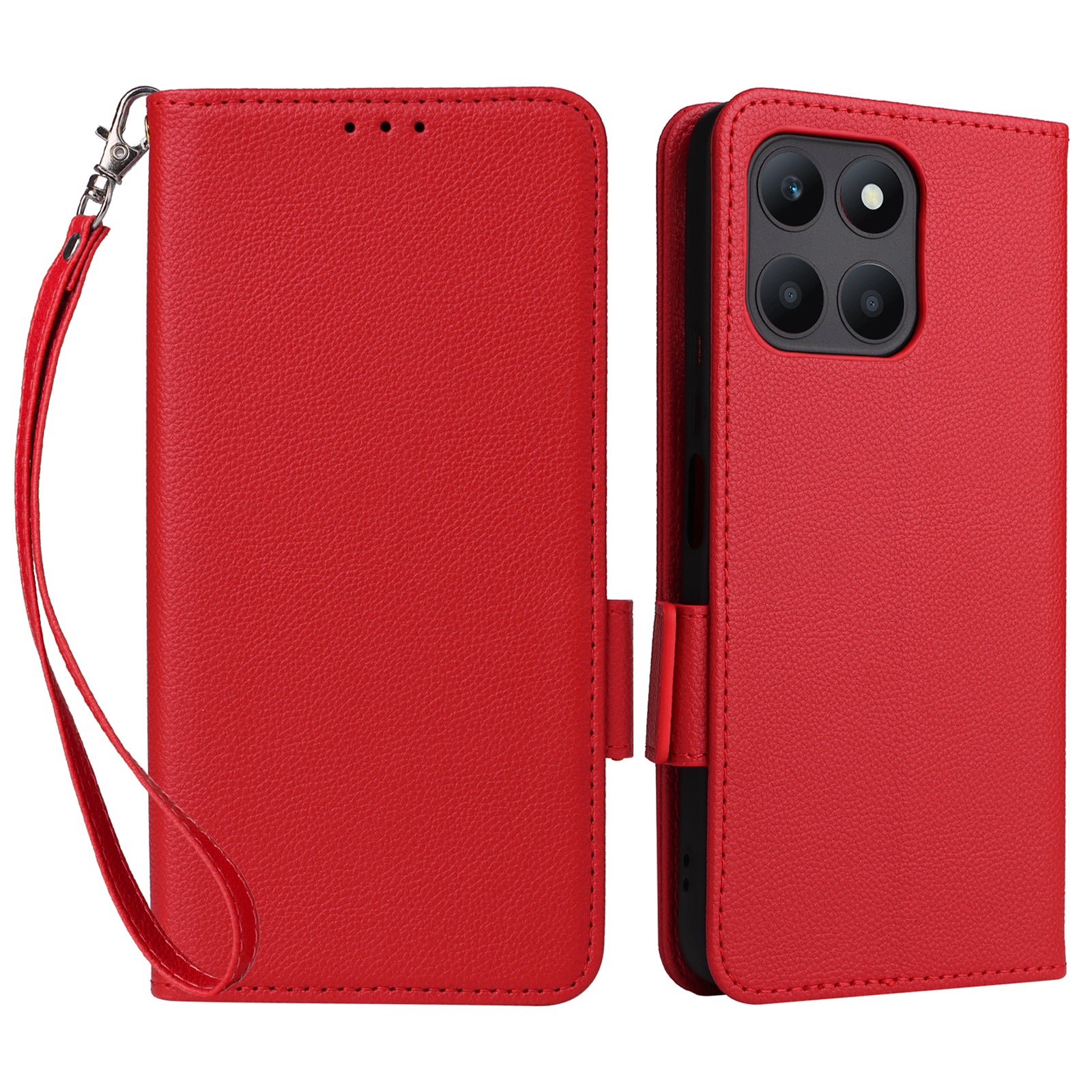 For Honor X6a 4G Litchi Texture Wallet Stand Cover Phone Case Anti-Scratch Leather Shell with Strap