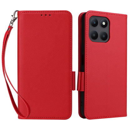 For Honor X6a 4G Litchi Texture Wallet Stand Cover Phone Case Anti-Scratch Leather Shell with Strap