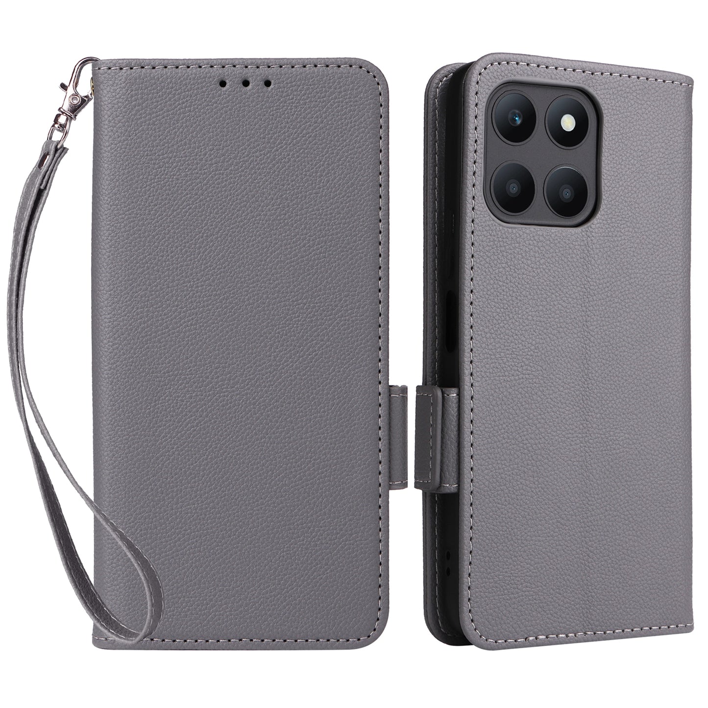 For Honor X6a 4G Litchi Texture Wallet Stand Cover Phone Case Anti-Scratch Leather Shell with Strap