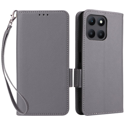 For Honor X6a 4G Litchi Texture Wallet Stand Cover Phone Case Anti-Scratch Leather Shell with Strap