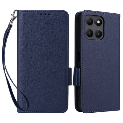 For Honor X6a 4G Litchi Texture Wallet Stand Cover Phone Case Anti-Scratch Leather Shell with Strap
