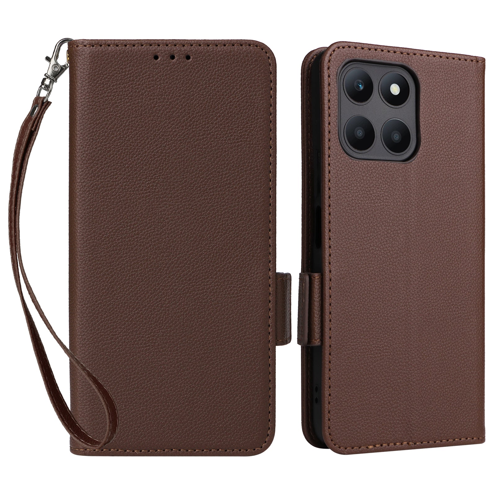 For Honor X6a 4G Litchi Texture Wallet Stand Cover Phone Case Anti-Scratch Leather Shell with Strap
